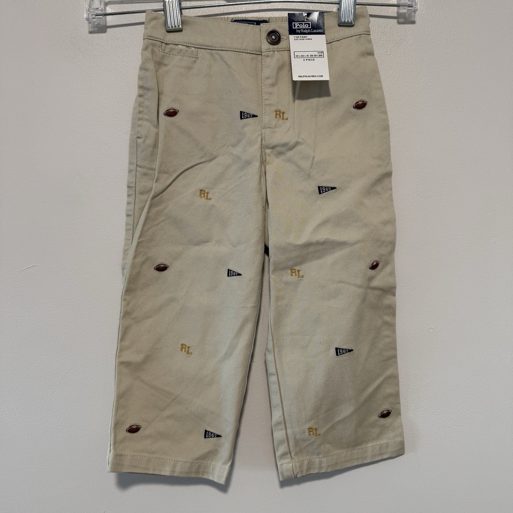 Polo Ralph Lauren NWT Football Pennant Embroidered Chinos Size 24 Months‎